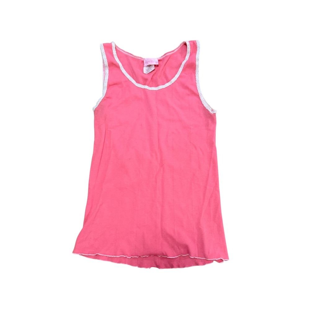 Vintage Sparkl Pink Lace Trim Ribbed Tank Top Women Small Y2K Coquette